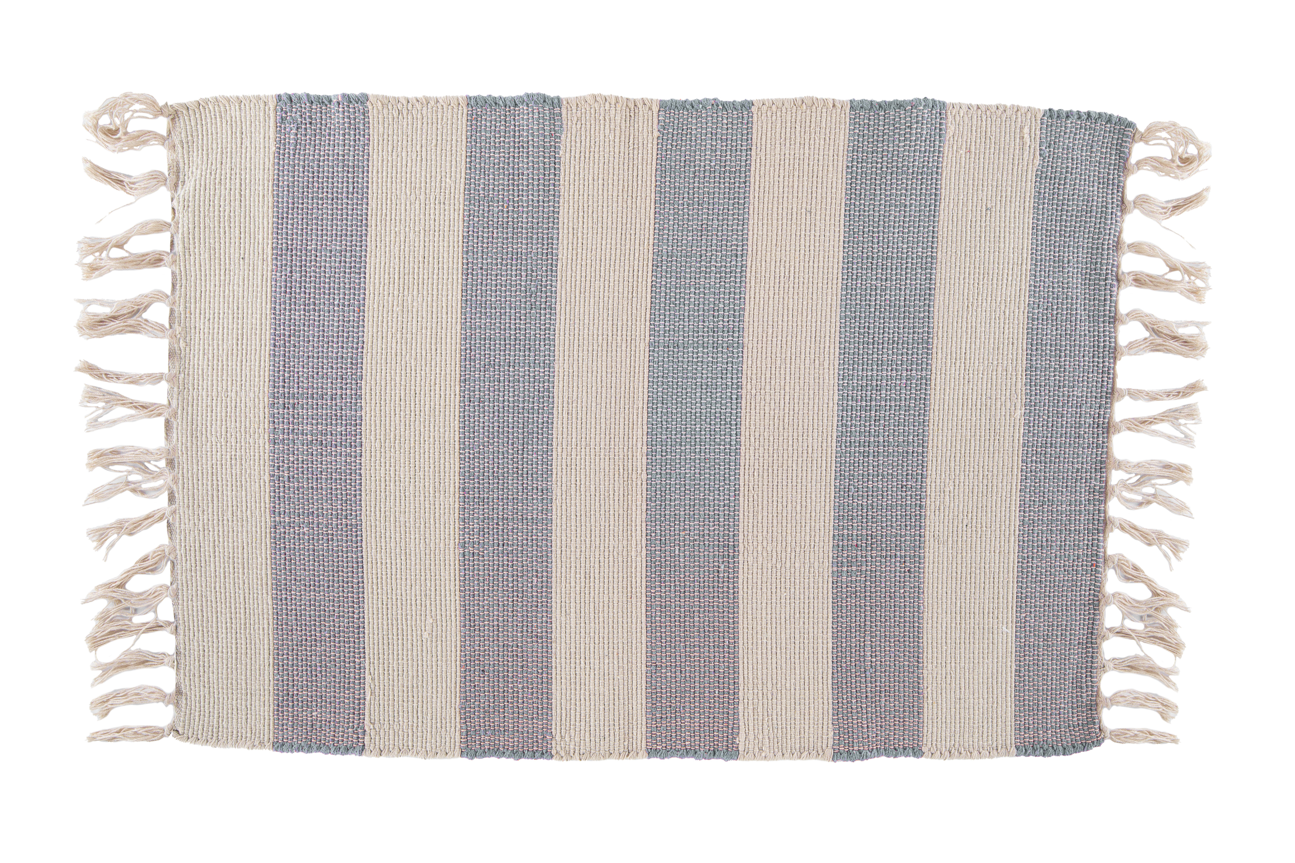 Tapis IVAR- à rayures - à franges – 50x80 cm, bleu