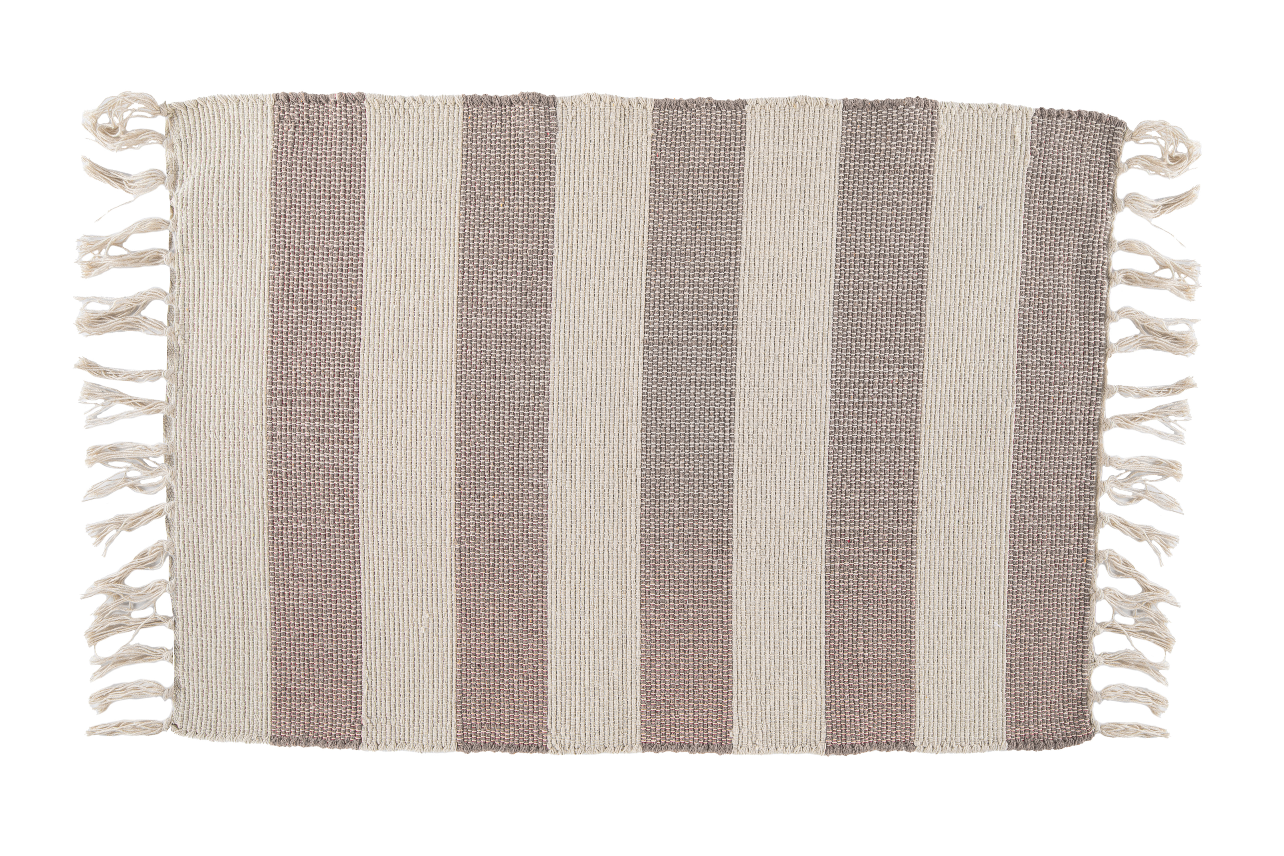 Striped carpet IVAR with fringes – 50x80 cm, taupe