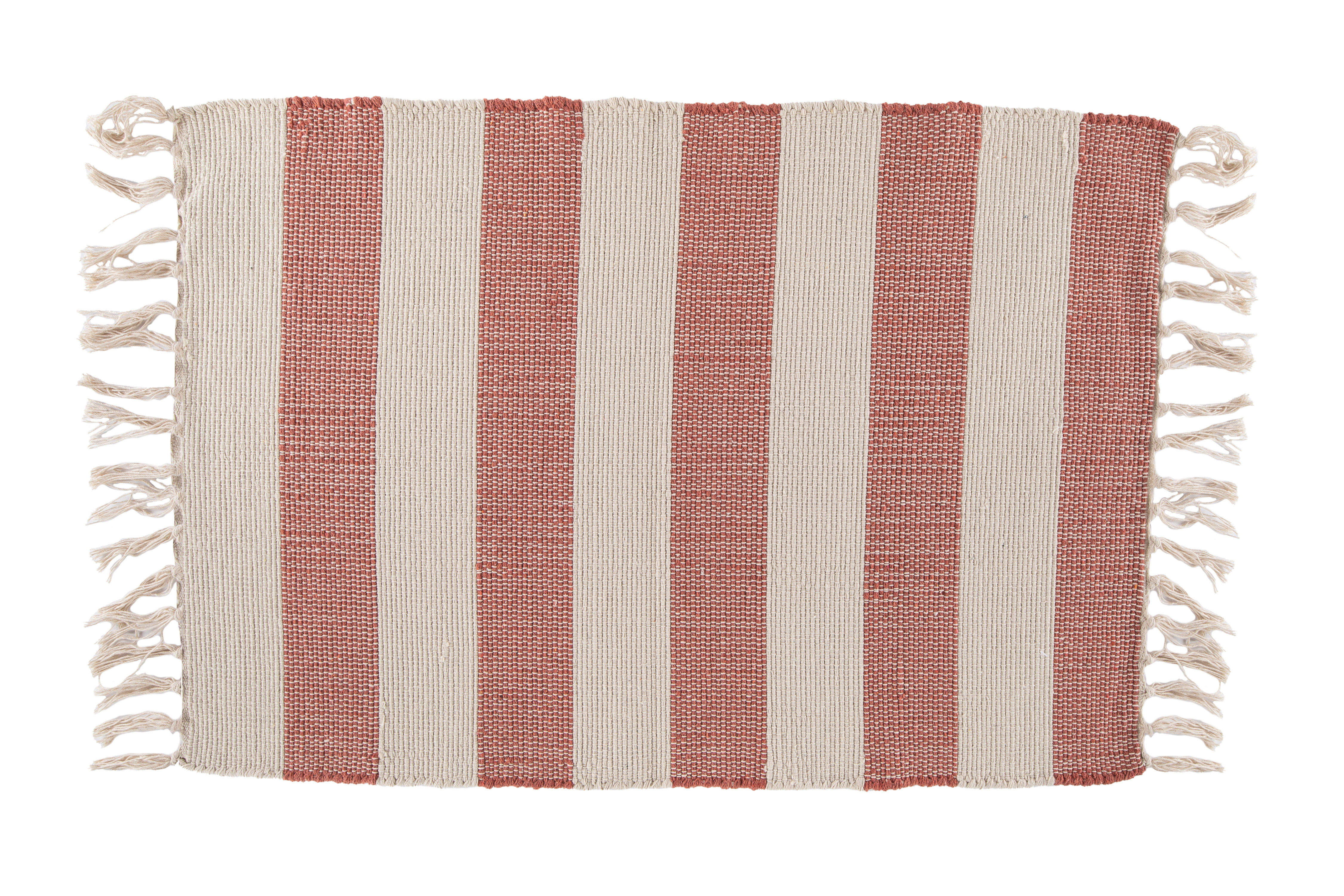 Striped carpet IVAR with fringes – 50x80 cm, red